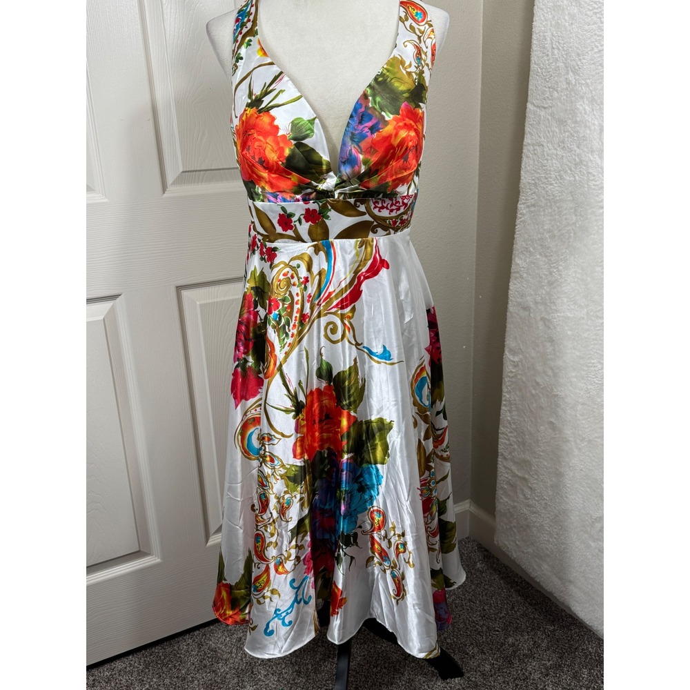 Ever Pretty Floral Halter Dress Women's US 18 White Multicolor Party Cocktail